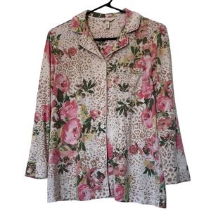 Soma Cheetah and Floral Print Button Down Long Sleeve Pajama Top Size Small